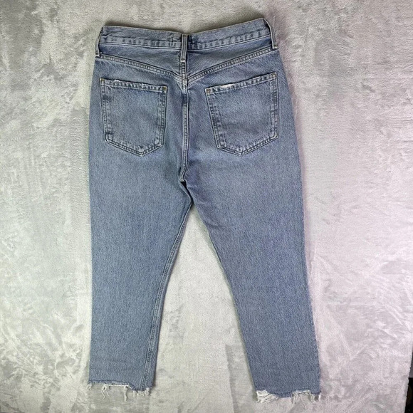 AGOLDE Straight Leg Jeans Women's 28 Distressed Hem Light Wash Chic Streetwear - Picture 14 of 16